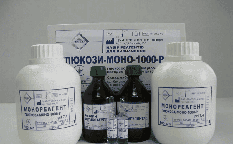 ПК 24.3-06 ГЛЮКОЗА-МОНО-1000-Р Набір реагентів для визначення вмісту глюкози глюкозооксидазним (GOD-PAP) методом з моно реагентом, 500/1000 проб